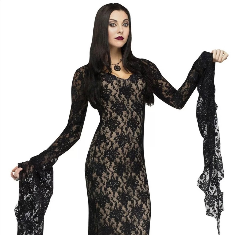 Womens Lace Morticia Addams Costume Dress Small